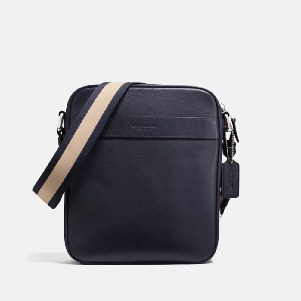 Coach Navy Leather Crossbody with Stripe Strap